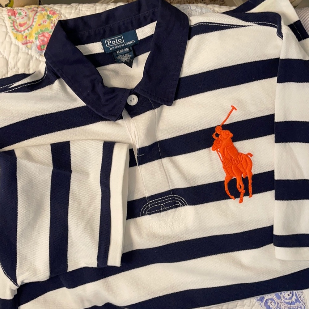 Polo Ralph Lauren navy & white stripe orange XL